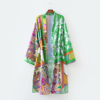Paisley-Patchwork-Print-Kimono-Green-Front