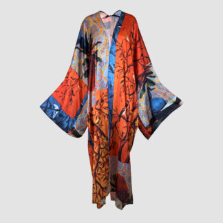 Orange Vintage Print Kimono Robe